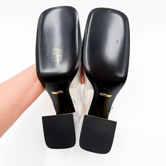 Gucci Baby Horsebit Metallic Silver Slingback Block Heels Size 37.5, 7.5 - Picture 9 of 16